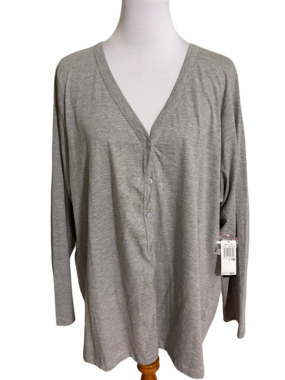 Premise Cardigan Gray V-Neck Button Front Lightweight 3X